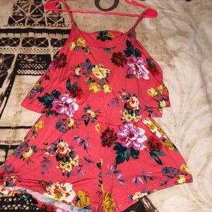 Pink floral romper